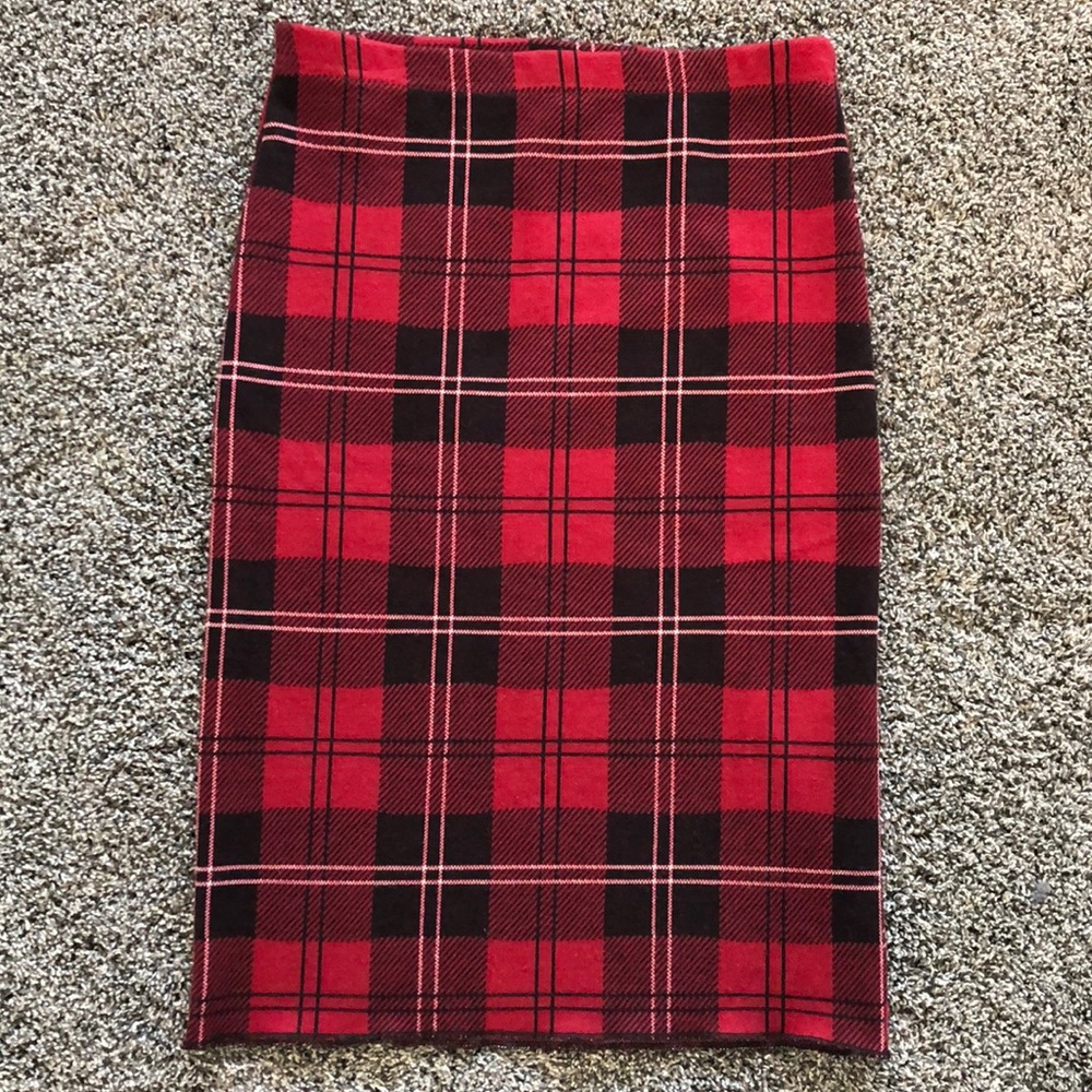 Top Shop Red Plaid High Waisted Pencil Skirt